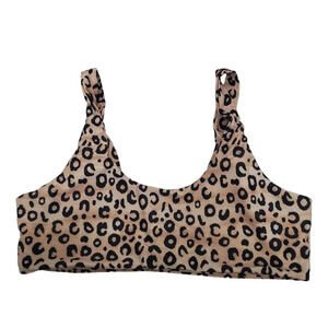 Leopard Print Swim Yoga Sports Bra Bikini Top - Beige & Black - L
